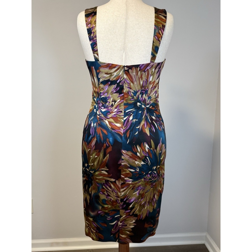 David Meister Silk Floral Ruched Sheath Dress Cocktail Wedding Guest Sz 10 - Picture 5 of 10